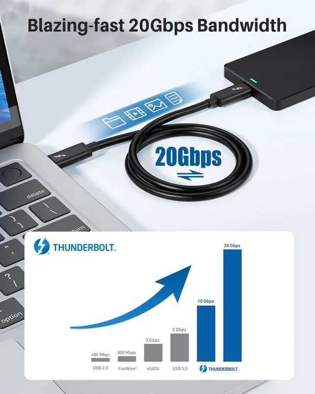 Alt view image 5 of 5 - Cable Matters [Intel Certified] 20Gbps Thunderbolt 3 Cable - 6.6ft, USB-C Thunderbolt Cable, Supports 100W Charging, 8K Video, and Data Transfer, Black