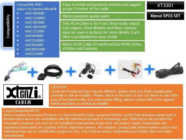 Alt view image 2 of 5 - Xtenzi Car Audio 5 Pcs Set XT3301 GPS MIC RCA Wire Harness and USB Connection Cable Compatible with Pioneer AVICX930BT AVICZ130BT