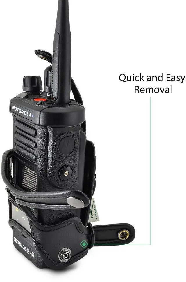 Alt view image 2 of 5 - Turtleback Carry Holder for Motorola APX 4000 Two Knob Radio Extended Battery with D Rings Attachment Fire and Police Two Way Radio Belt Case Black Leather Belt Holster Heavy Duty D Rings