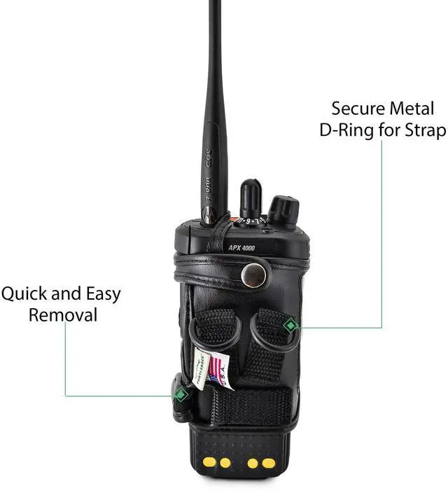 Alt view image 4 of 5 - Turtleback Carry Holder for Motorola APX 4000 Two Knob Radio Extended Battery with D Rings Attachment Fire and Police Two Way Radio Belt Case Black Leather Belt Holster Heavy Duty D Rings