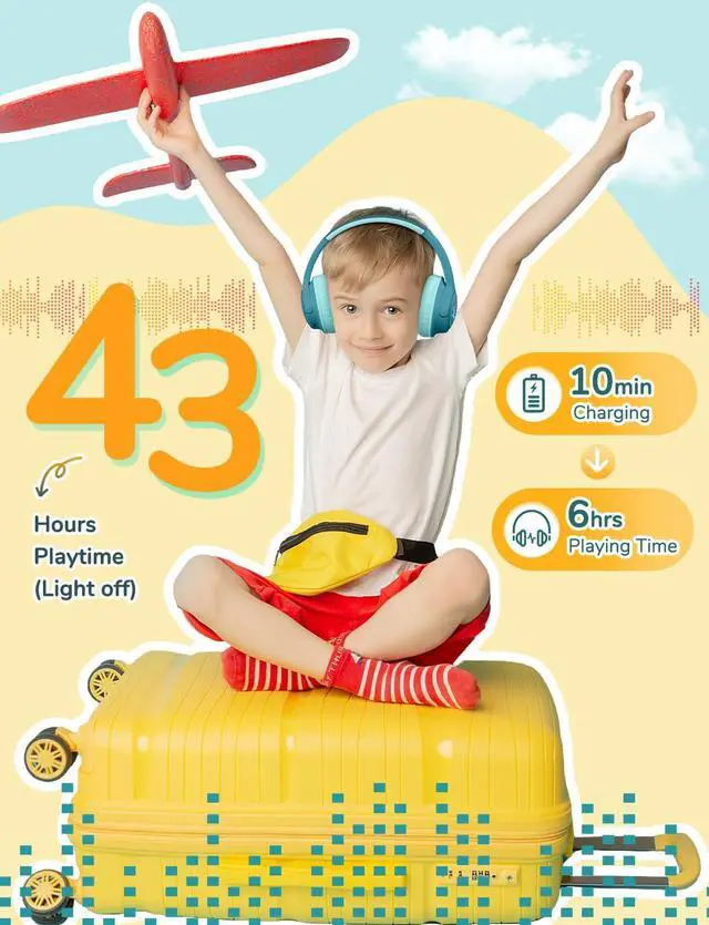 Alt view image 4 of 5 - iClever Kids Bluetooth Headphones with LED Lights, BTH18 Safe Volume 74/85dBA, 43H Playtime, Bluetooth5.3 Kids Headphones Wireless Aux Cord for iPad/Tablet/Travel/School, Green