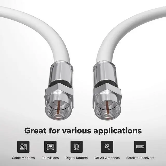 Alt view image 2 of 5 - THE CIMPLE CO Solid Copper Coax Cable - 200 Foot White - RG6 with Connectors, F81 / RF, Digital Coax for Audio/Video, Cable TV, Antenna, Internet, & Satellite, 200 Feet (60 Meter)
