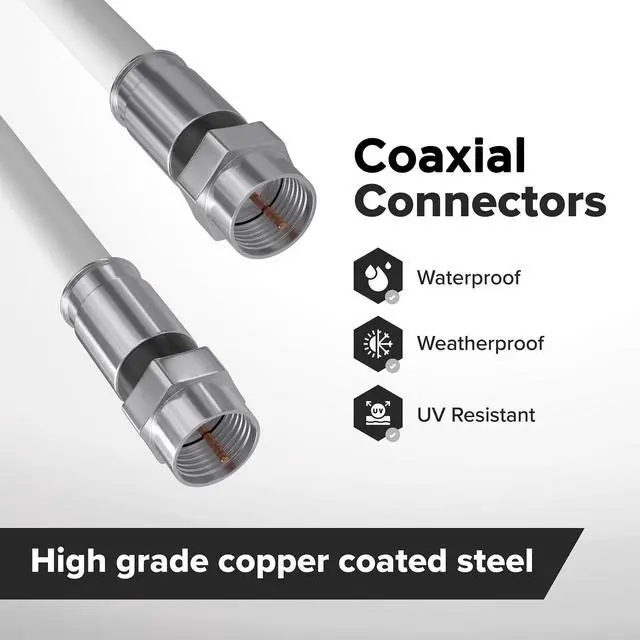 Alt view image 3 of 5 - THE CIMPLE CO Solid Copper Coax Cable - 200 Foot White - RG6 with Connectors, F81 / RF, Digital Coax for Audio/Video, Cable TV, Antenna, Internet, & Satellite, 200 Feet (60 Meter)
