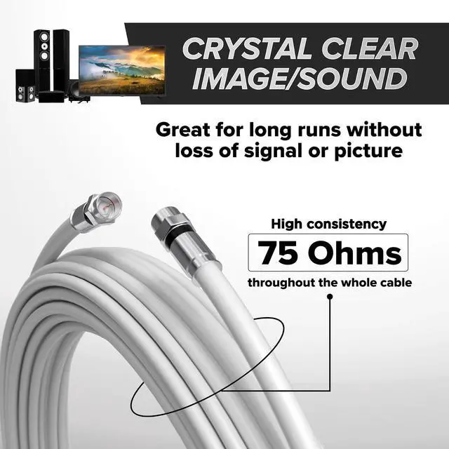 Alt view image 5 of 5 - THE CIMPLE CO Solid Copper Coax Cable - 200 Foot White - RG6 with Connectors, F81 / RF, Digital Coax for Audio/Video, Cable TV, Antenna, Internet, & Satellite, 200 Feet (60 Meter)