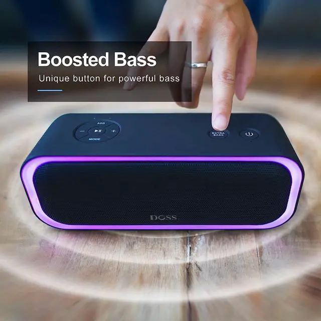 Alt view image 5 of 5 - DOSS SoundBox Pro Bluetooth Speaker with 20W Stereo Sound, Active Extra Bass, IPX6 Waterproof, TWS Pairing, Multi-Colors Lights, 20H Playtime, Portable for Beach, Outdoor-Grey
