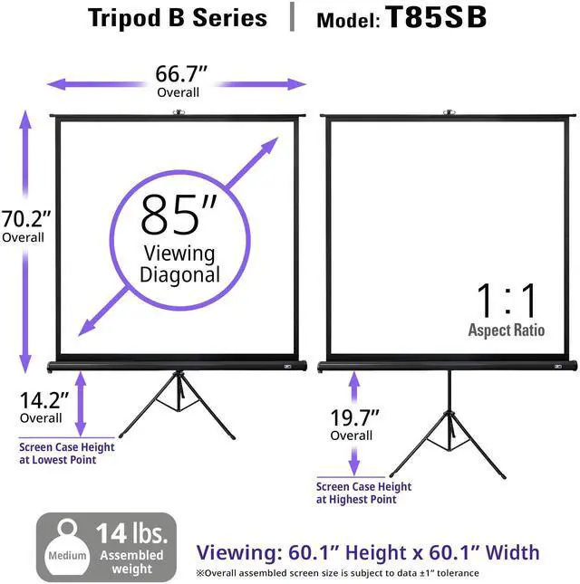 Alt view image 4 of 5 - Elite Screens Tripod B, 85-INCH 1:1, Lightweight Pull Up Foldable Stand, Manual, Movie Home Theater Projector Screen, 4K / 8K Ultra HDR 3D Ready, 2-YEAR WARRANTY, T85SB