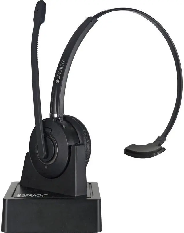 Alt view image 4 of 5 - Spracht HS-2050 Single Ear Wireless Bluetooth Headset with Base Station | Noise Cancelling Headphones with Microphone for Pc, Laptop, Work from Home, Skype, Zoom, Call Centers, Office, Trucker