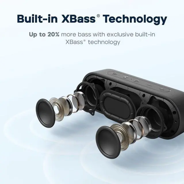 Alt view image 2 of 5 - Tribit XSound Go Bluetooth Speaker, 16W Portable Wireless Speaker with Loud Sound, 24H Playtime, IPX7 Waterproof, Custom EQ, XBass, BT5.3, TWS Pairing, Type-C, Outdoor/Home/Travel/Beach/Shower (Black)