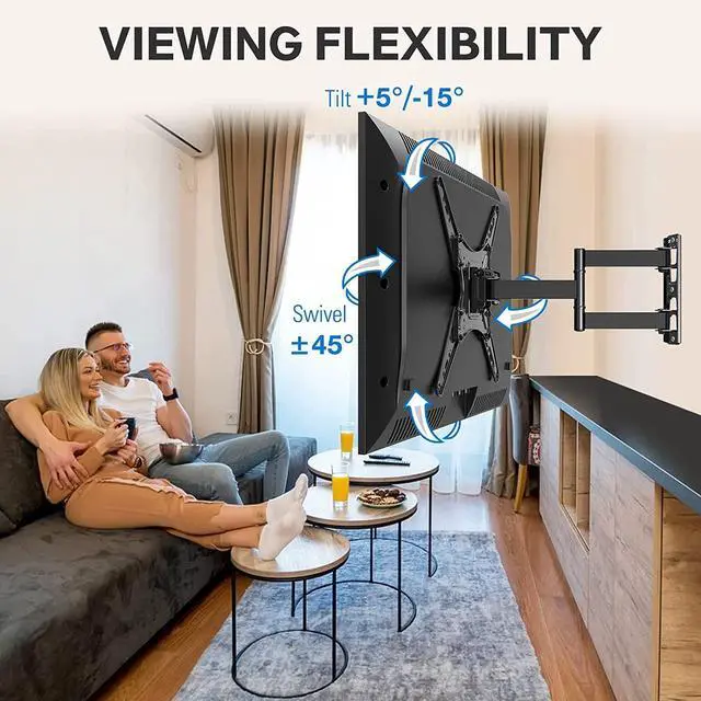 Alt view image 2 of 5 - MOUNTUP TV Wall Mount Full Motion Tilting TV Mount Bracket for Most 26-55 Inch Flat Curved TVs with Swivels Articulating Arms Max VESA 400X400mm and 88lbs Fits Single Stud MU0014
