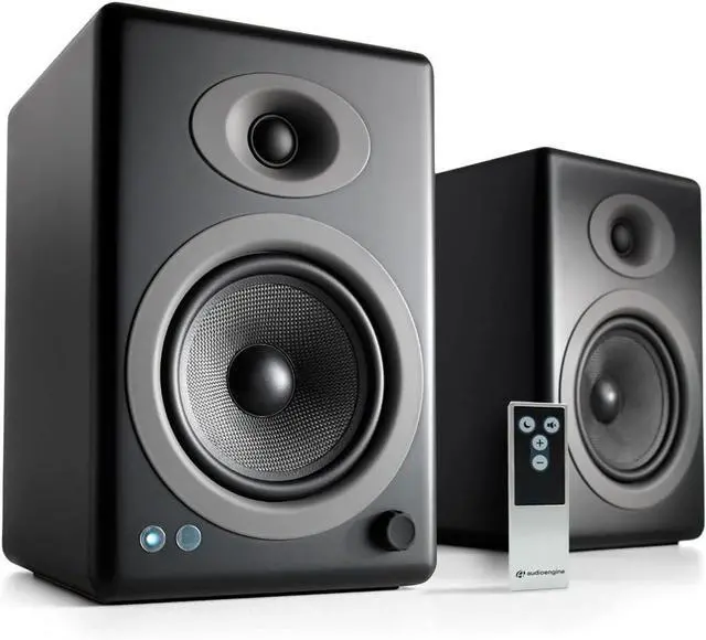 Alt view image 2 of 5 - Audioengine A5 Black 150W Bluetooth Record Player Speakers and DS2 Stands with Remote