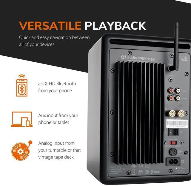 Alt view image 4 of 5 - Audioengine A5 Black 150W Bluetooth Record Player Speakers and DS2 Stands with Remote