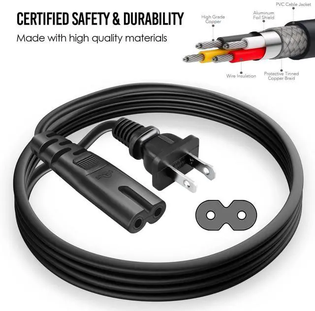 Alt view image 3 of 5 - (10 Pack) AC Power Cord for PS5 PS4 PS3 Slim - Replacement Power Cable 2 Prong - Compatible w/Sony PlayStation 5, 4, Xbox Series S & Series X, Xbox One S, One X (6-Feet)