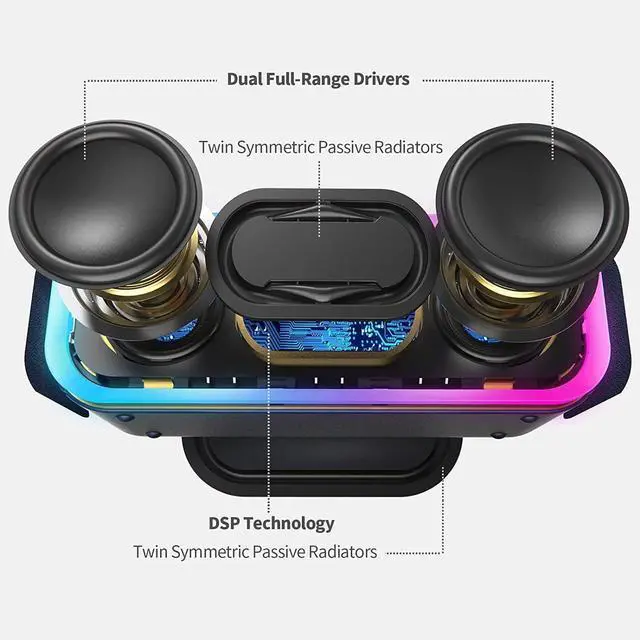 Alt view image 2 of 5 - DOSS SoundBox Pro+ Bluetooth Speaker with 24W Impressive Sound, Booming Bass, IPX6 Waterproof, 15Hrs Playtime, Wireless Stereo Pairing, Mixed Colors Lights, 66 FT- Blue
