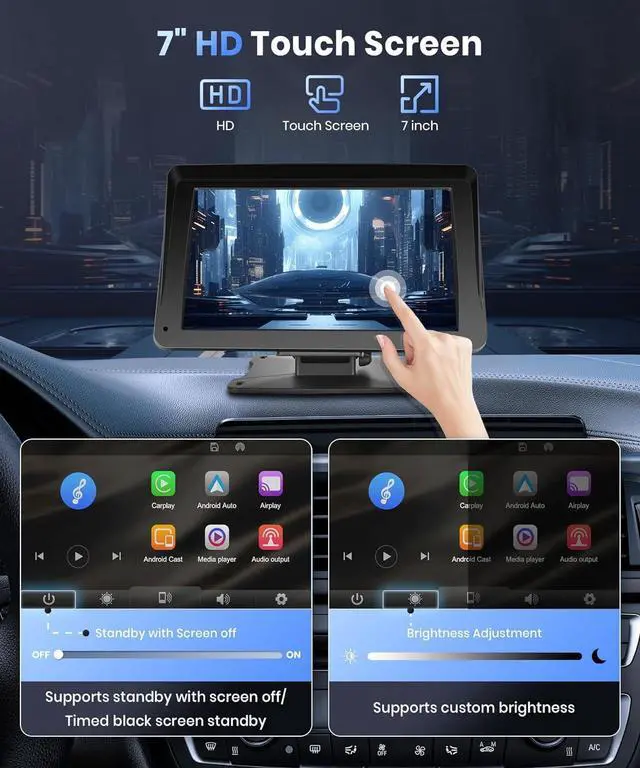 Alt view image 2 of 5 - Podofo Portable Car Stereo Wireless Carplay Android Auto,7 Inch Touch Screen Car Radio with Bluetooth Hands-Free/Mirror Link/Maps Navigation/Voice Control/TF Card/AUX,for Cars, Trucks, SUVs
