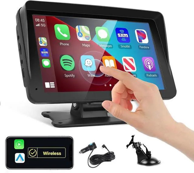 Main image of Podofo Portable Car Stereo Wireless Carplay Android Auto,7 Inch Touch Screen Car Radio with Bluetooth Hands-Free/Mirror Link/Maps Navigation/Voice Control/TF Card/AUX,for Cars, Trucks, SUVs