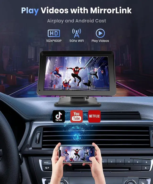 Alt view image 5 of 5 - Podofo Portable Car Stereo Wireless Carplay Android Auto,7 Inch Touch Screen Car Radio with Bluetooth Hands-Free/Mirror Link/Maps Navigation/Voice Control/TF Card/AUX,for Cars, Trucks, SUVs
