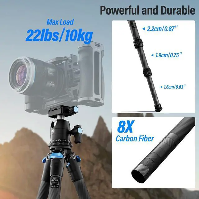 Alt view image 4 of 5 - SIRUI Carbon Fiber Travel Tripod with 360° B-00K Arca-Swiss Ballhead, Mini Desktop Tripod for Mirrorless Cameras, Folded Height 12.1", Max Height 16.6