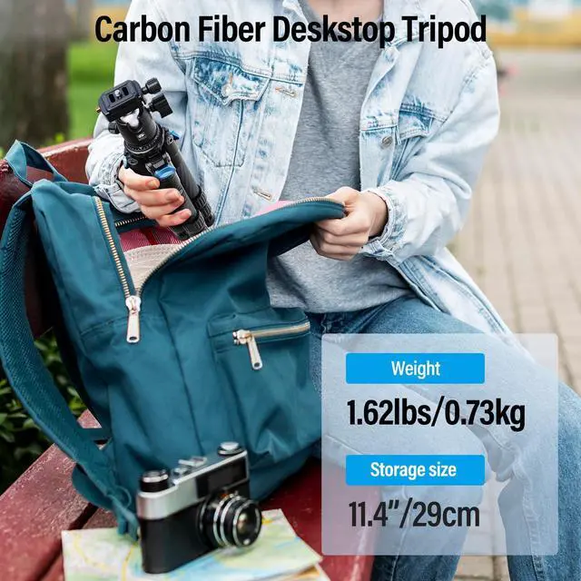 Alt view image 2 of 5 - SIRUI Carbon Fiber Travel Tripod with 360° B-00K Arca-Swiss Ballhead, Mini Desktop Tripod for Mirrorless Cameras, Folded Height 12.1", Max Height 16.6