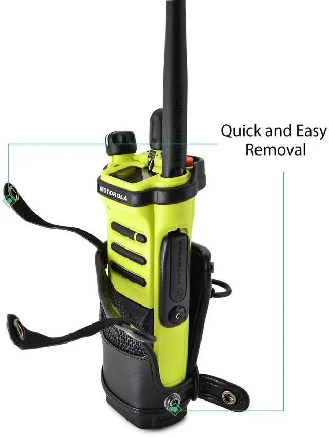 Alt view image 2 of 5 - Turtleback Carry Holder for APX7000XE Radio with D Rings Attachment, Fire and Police Two Way Radio Belt Case, Black Leather Duty Belt Holster with Heavy Duty D Rings,