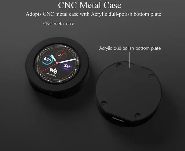 Alt view image 4 of 5 - RP2040 MCU Board Onboard 1.28inch Round Touch LCD with CNC Metal Case, 240×240 Pixels 65K IPS LCD Display, Accelerometer and Gyroscope Sensor, Type-C Connector 6 × GPIO Pin via SH1.0 Connector