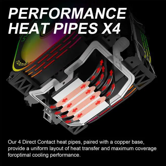 Alt view image 2 of 5 - DS 1800RPM PWM 120MM Fin Cooling Fans, Black Aluminum Extrusion 4-Heat Pipe CPU Cooler Fans for Intel LGA 1155 776 1366 (Dynamic RGB Color, C Series)