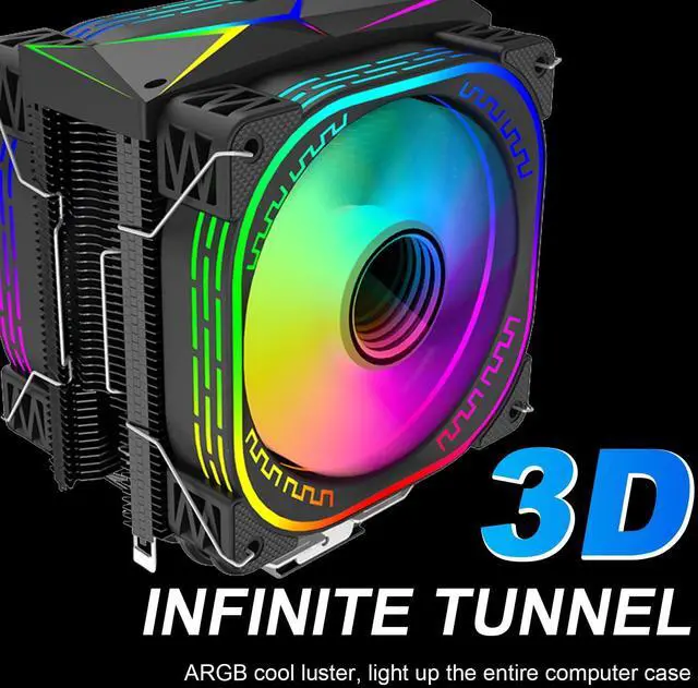 Alt view image 5 of 5 - DS 1800RPM PWM 120MM Fin Cooling Fans, Black Aluminum Extrusion 4-Heat Pipe CPU Cooler Fans for Intel LGA 1155 776 1366 (Dynamic RGB Color, C Series)