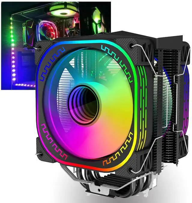 Main image of DS 1800RPM PWM 120MM Fin Cooling Fans, Black Aluminum Extrusion 4-Heat Pipe CPU Cooler Fans for Intel LGA 1155 776 1366 (Dynamic RGB Color, C Series)