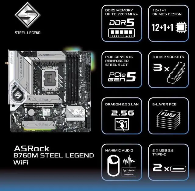 Alt view image 4 of 5 - ASRock B760M Steel Legend WiFi Motherboard