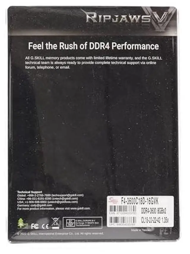 Alt view image 5 of 5 - G.SKILL 3600 16GB G.Skill Ripjaws V Kit (2x8GB), Black,F4-3600C18D-16GVK