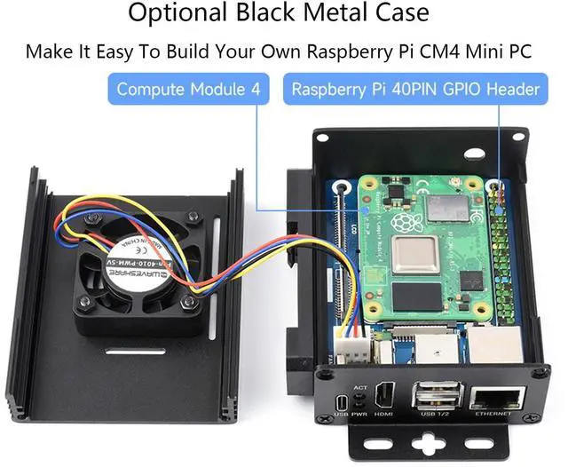 Alt view image 3 of 5 - CM4 Base Board (Advanced C Version) for Compute Module 4, with Raspberry Pi 40PIN GPIO Header/MIPI CSI Camera Ports/LCD Display Port/Fan/HDMI/USB/Gigabit Ethernet RJ45 Connector