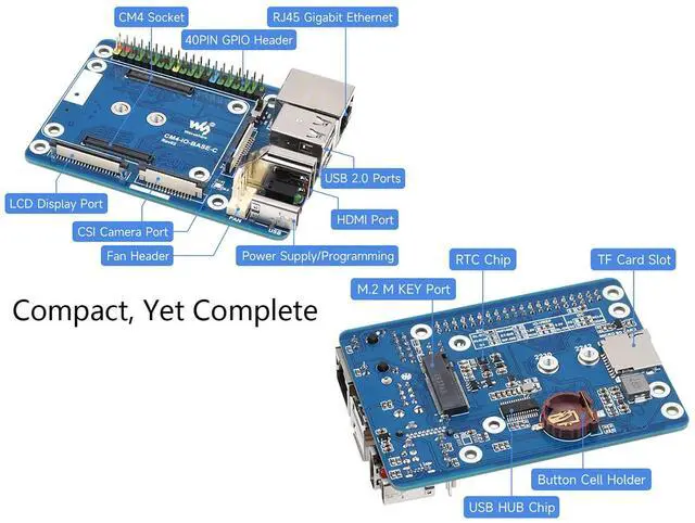 Alt view image 4 of 5 - CM4 Base Board (Advanced C Version) for Compute Module 4, with Raspberry Pi 40PIN GPIO Header/MIPI CSI Camera Ports/LCD Display Port/Fan/HDMI/USB/Gigabit Ethernet RJ45 Connector