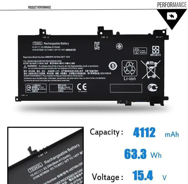 Alt view image 2 of 5 - Emaks TE04XL Battery for HP Owmen 15-ax200:15-ax250wm 15-ax210nr 15-ax243dx 15-ax256nr 15-ax252nr 15-ax220tx 15-ax220tx;hp Pavilion 15-bc200:15-bc204nf and More 905175-271 2C1 905277-855 HSTNN-DB7T