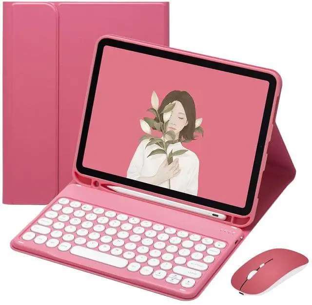 Main image of Keyboard Case for iPad Mini 7th/6th Generation 8.3 Inch, A17 Pro/Mini6 With Mouse, Cute Round Key Detachable Keyboard With Pencil Holder, New Pink