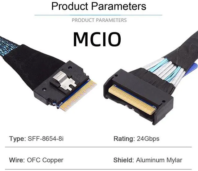 Alt view image 5 of 5 - NFHK PCI-E 5.0 Mini Cool Edge IO MCIO PCI-E Slimline 8i 74Pin Male to SFF-8654 SAS 4.0 74Pin Male Extender Cable 50cm