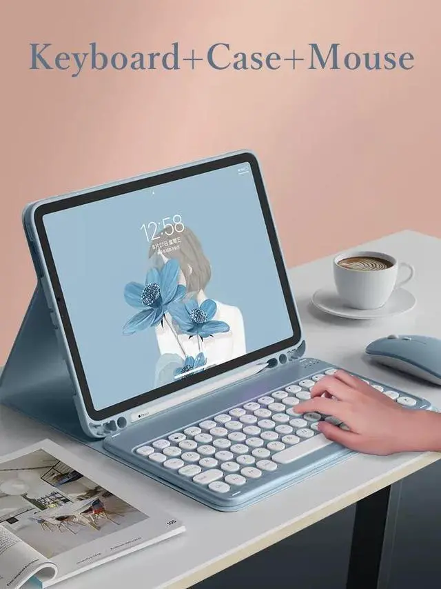 Alt view image 2 of 5 - kaidisen Keyboard Case for Galaxy Tab A8 10.5 inch Case with Keyboard and Bluetooth Mouse, Detachable Candy Color Keyboard Cover Round KeyPink