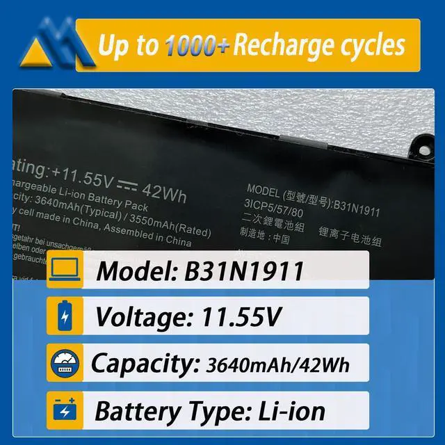 Alt view image 2 of 5 - Mobik B31N1911 Battery Replacement for ASUS VivoBook Flip 14 M413 M413DA TM420IA TM420IA K413 X413 F413 Series Laptop C31N1911 B0B200-03580300 0B200-03580000 0B200-03750000 11.55V 42Wh 3640mAh