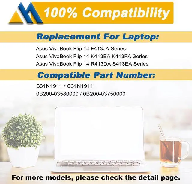 Alt view image 5 of 5 - Mobik B31N1911 Battery Replacement for ASUS VivoBook Flip 14 M413 M413DA TM420IA TM420IA K413 X413 F413 Series Laptop C31N1911 B0B200-03580300 0B200-03580000 0B200-03750000 11.55V 42Wh 3640mAh