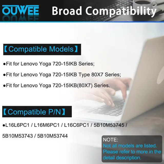 Alt view image 3 of 5 - OUWEE L16L6PC1 L16M6PC1 Laptop Battery Compatible with Lenovo Yoga 720-15IKB Series Notebook L16M6PC1 L16C6PC1 5B10M53745 5B10M53743 5B10M53744 11.58V 72Wh 6217mAh