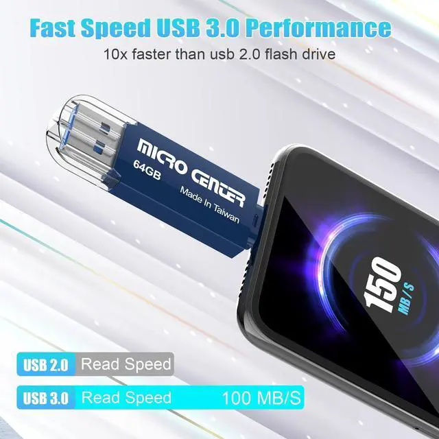 Alt view image 3 of 5 - INLAND Micro Center SuperSpeed 5 Pack 64GB Daul Drive USB 3.0 Type C & Type A OTG 2-in-1 up to 100MB/s Flash Drive Thumb Drive Memory Storage Stick for Android Computers MacBook Tablets PC, Blue