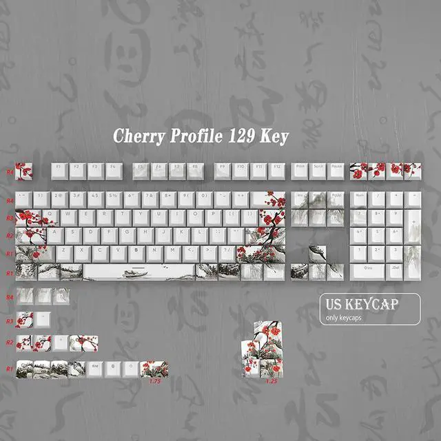 Alt view image 2 of 5 - MOLGRIA 129 Set Light-Go-Through Custom Keycaps, Double-Shot PBT Cherry Profile Key Caps for Most 60/75/98 Percent Cross-Switch RGB Backlit Mechanical Gaming Keyboard ANSI/ISO Layout(Plum Blossom)