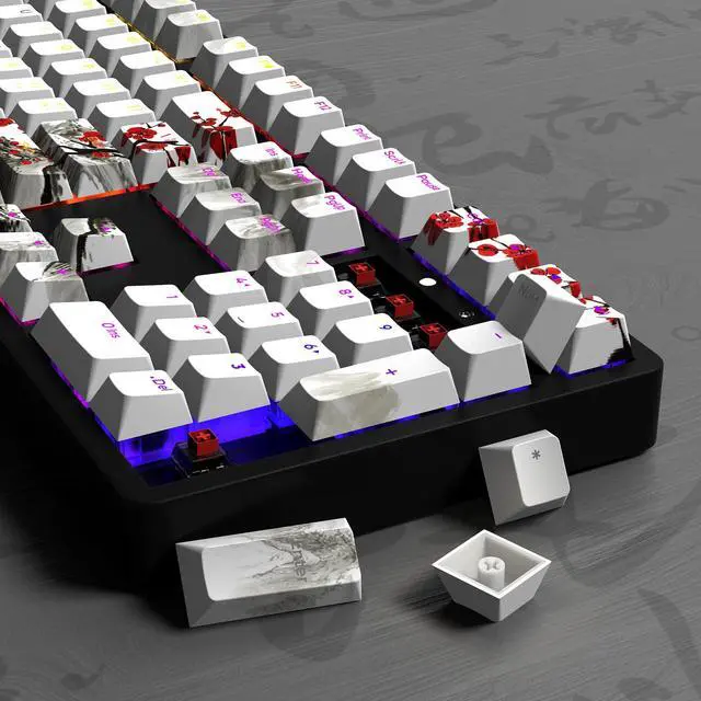 Alt view image 3 of 5 - MOLGRIA 129 Set Light-Go-Through Custom Keycaps, Double-Shot PBT Cherry Profile Key Caps for Most 60/75/98 Percent Cross-Switch RGB Backlit Mechanical Gaming Keyboard ANSI/ISO Layout(Plum Blossom)