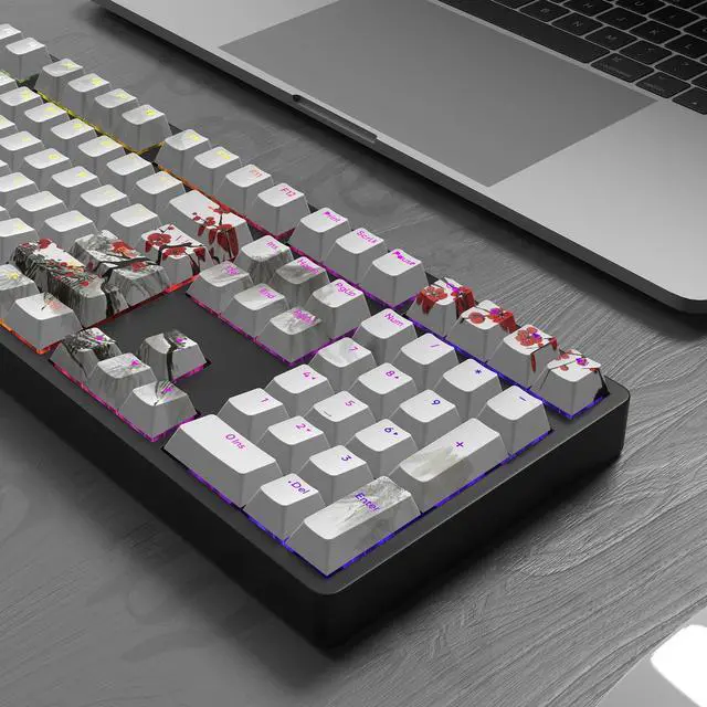 Alt view image 4 of 5 - MOLGRIA 129 Set Light-Go-Through Custom Keycaps, Double-Shot PBT Cherry Profile Key Caps for Most 60/75/98 Percent Cross-Switch RGB Backlit Mechanical Gaming Keyboard ANSI/ISO Layout(Plum Blossom)