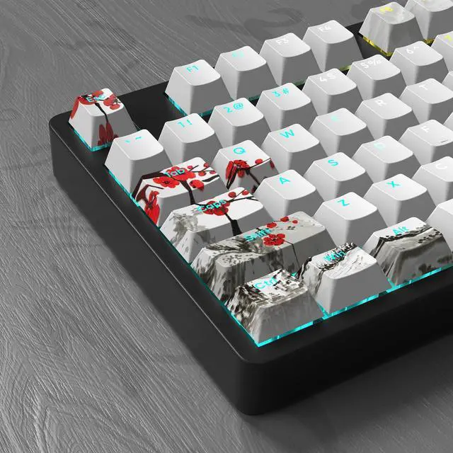 Alt view image 5 of 5 - MOLGRIA 129 Set Light-Go-Through Custom Keycaps, Double-Shot PBT Cherry Profile Key Caps for Most 60/75/98 Percent Cross-Switch RGB Backlit Mechanical Gaming Keyboard ANSI/ISO Layout(Plum Blossom)