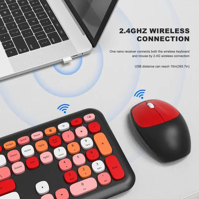 Alt view image 2 of 5 - Grenf Wireless Keyboard and Mouse Combo, Slim Compact 2.4G USB Full Size Wireless Mouse and Keyboard Combo, Windows System (Black Colorful), 443*138*29 MM (17.44*5.43*1.14 inches)