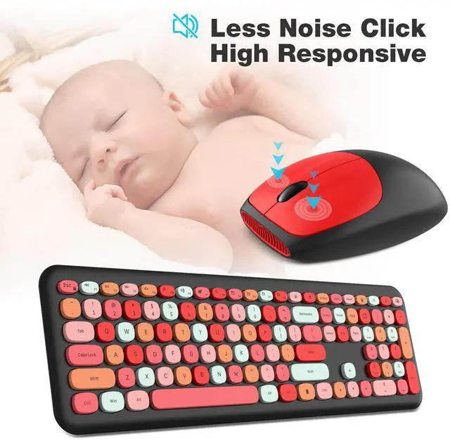 Alt view image 3 of 5 - Grenf Wireless Keyboard and Mouse Combo, Slim Compact 2.4G USB Full Size Wireless Mouse and Keyboard Combo, Windows System (Black Colorful), 443*138*29 MM (17.44*5.43*1.14 inches)