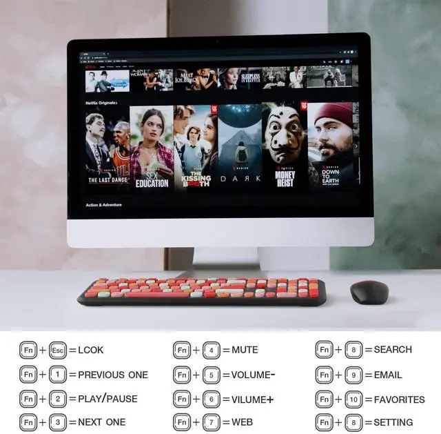 Alt view image 5 of 5 - Grenf Wireless Keyboard and Mouse Combo, Slim Compact 2.4G USB Full Size Wireless Mouse and Keyboard Combo, Windows System (Black Colorful), 443*138*29 MM (17.44*5.43*1.14 inches)