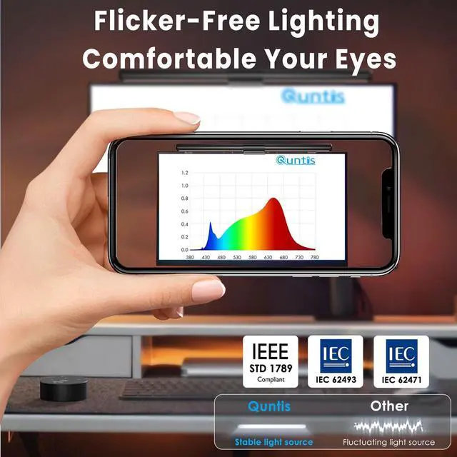 Alt view image 4 of 5 - Quntis Computer Monitor Lamp, Screen Monitor Light Bar for Eye Caring, USB Reading LED Task Lamp with Auto-Dimming, Dimmable Light Bar, Touch Control, No Glare Space Saving Home Office Desk Lamps