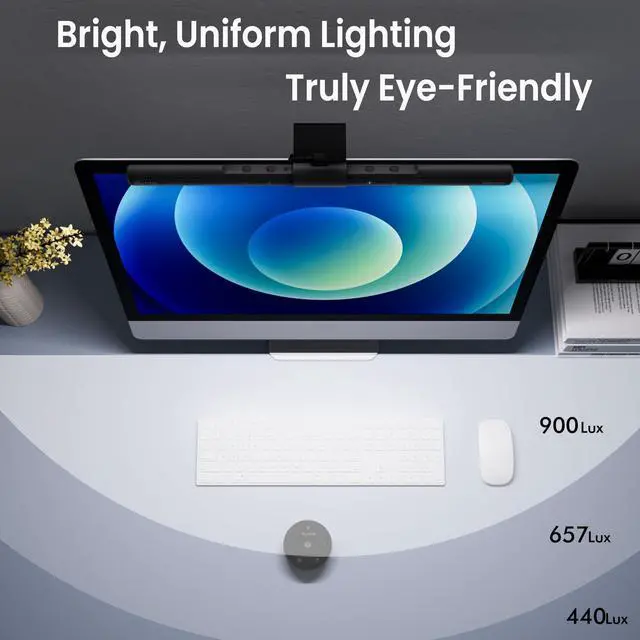 Alt view image 5 of 5 - Quntis Computer Monitor Lamp, Screen Monitor Light Bar for Eye Caring, USB Reading LED Task Lamp with Auto-Dimming, Dimmable Light Bar, Touch Control, No Glare Space Saving Home Office Desk Lamps
