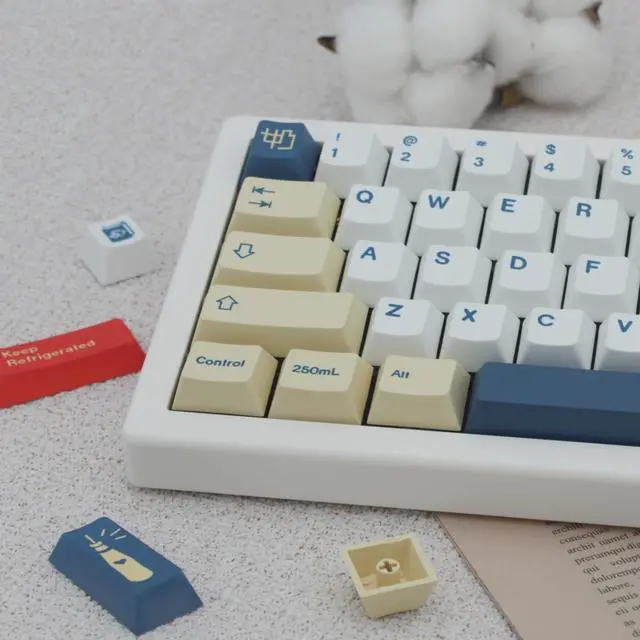 Alt view image 2 of 5 - Cmokifuly Soymilk Keycaps Cherry Profile Custom Keycap for Mechanical Keyboard,136 Keys Set PBT Dye Sublimation Keycaps (Yellow Soymilk)