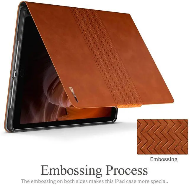 Alt view image 4 of 5 - auaua Case for iPad 6th Generation/5th Generation(9.7-Inch, 2018/2017 Model), iPad Air 1/Air 2/iPad Pro 9.7, with Pencil Holder Auto Sleep/Wake Vegan Leather (Brown)
